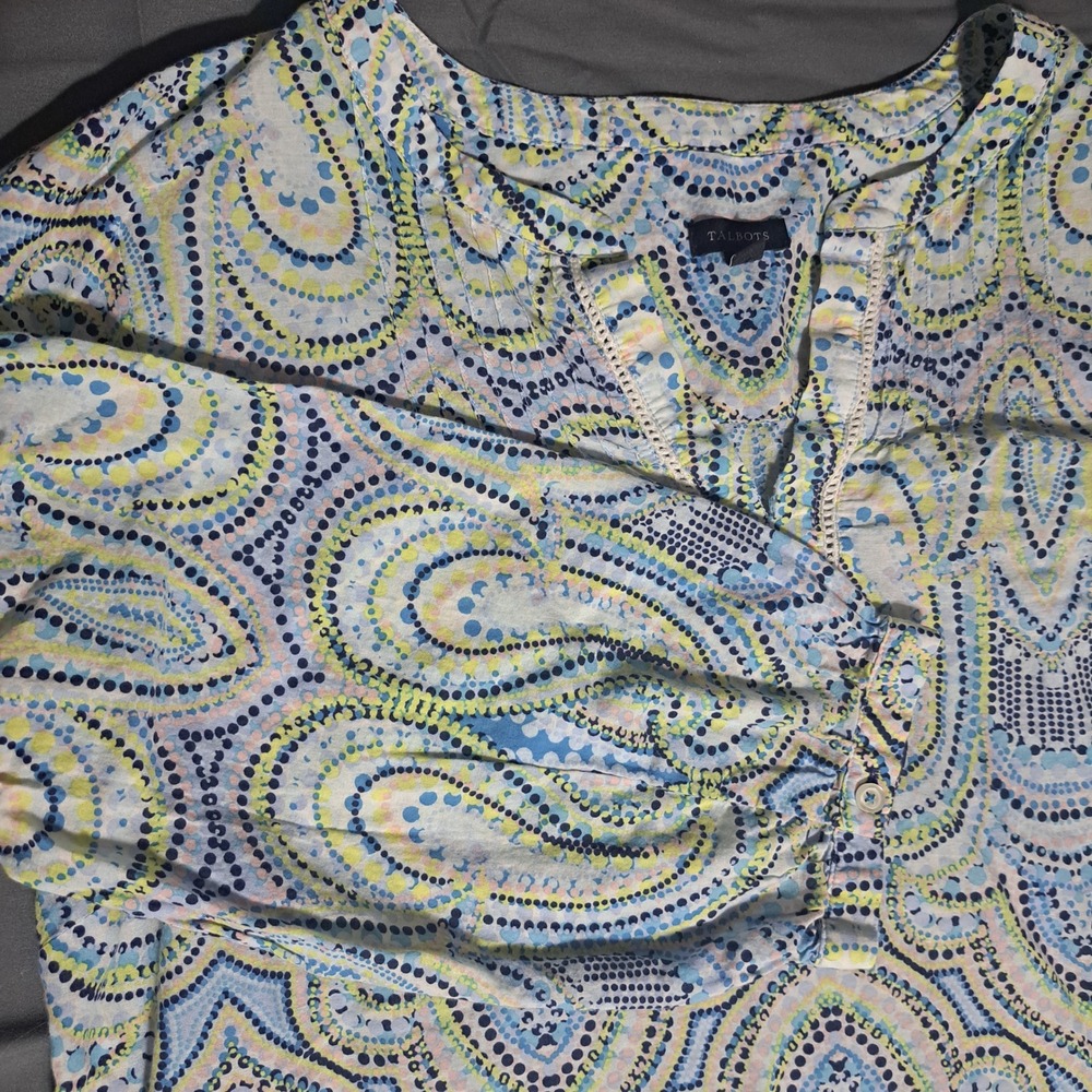 Talbots SZ LARGE Paisley All over Print Tunic Top V Neck 3/4 Sleeve